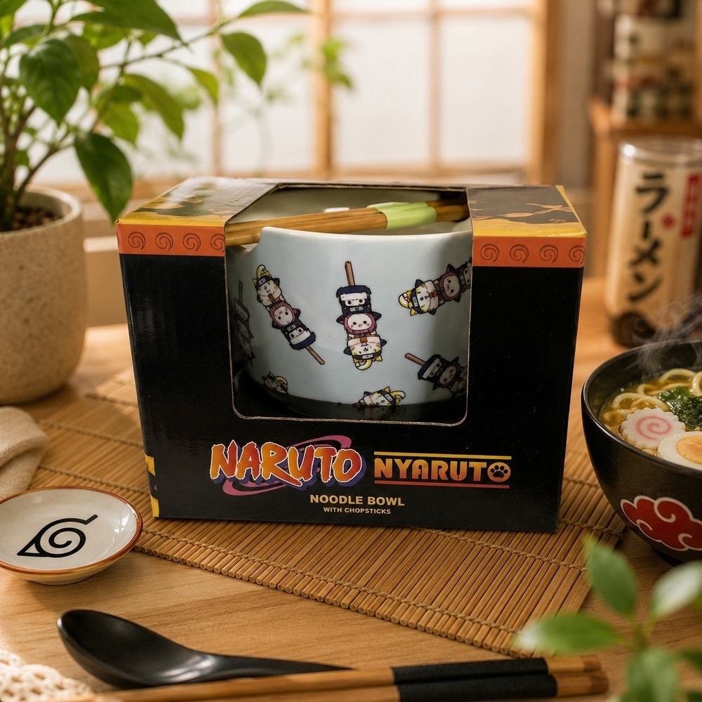 Naruto Nyaruto Ceramic Noodle Bowl w/ Chopsticks Anime NEW